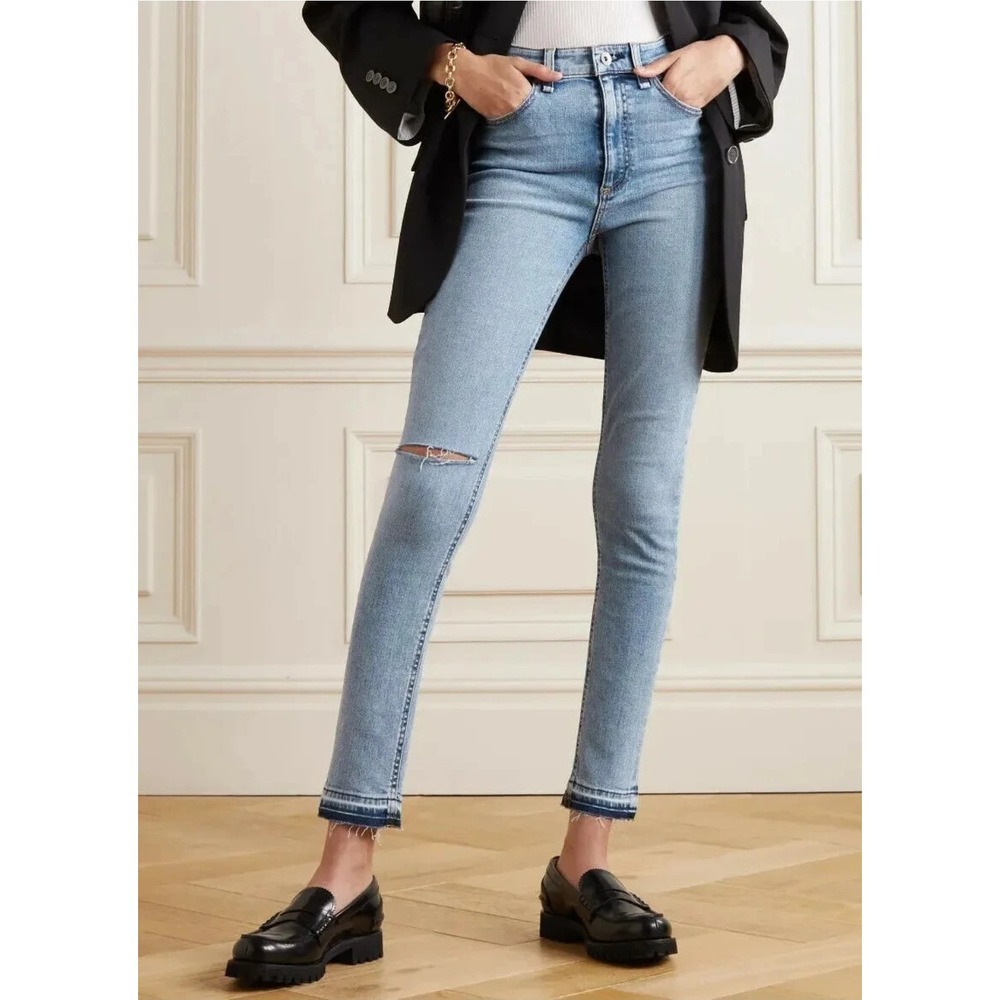 Rag & Bone Nina High Rise Skinny Jeans In Montrose Raw Hem Boho Stretch Size 28